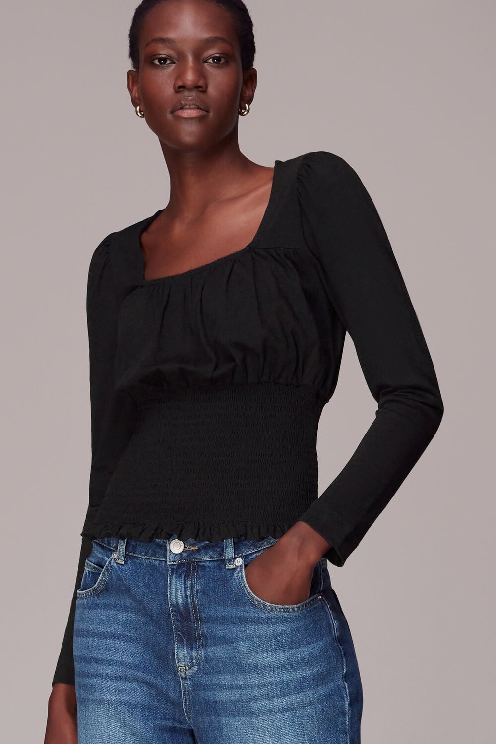 Square Neck Shirred Top